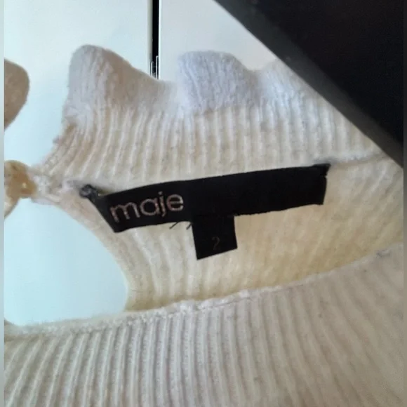 Maje | Cream Ribbed Ruffle-Trim Sweater - Picture 5 of 7